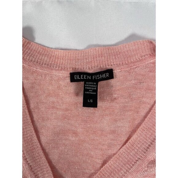 Eileen Fisher Women 100% Organic Linen Sweater Peach V Neck Large - Picture 3 of 7